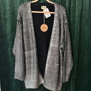 BiBi Black & Silver Open-Front Metallic Knit Cardigan